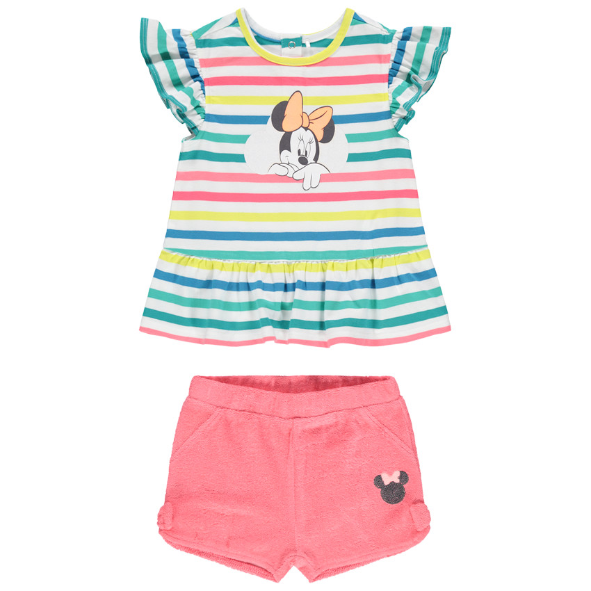 Ensemble avec tunique rayée print Minnie Disney et short en éponge