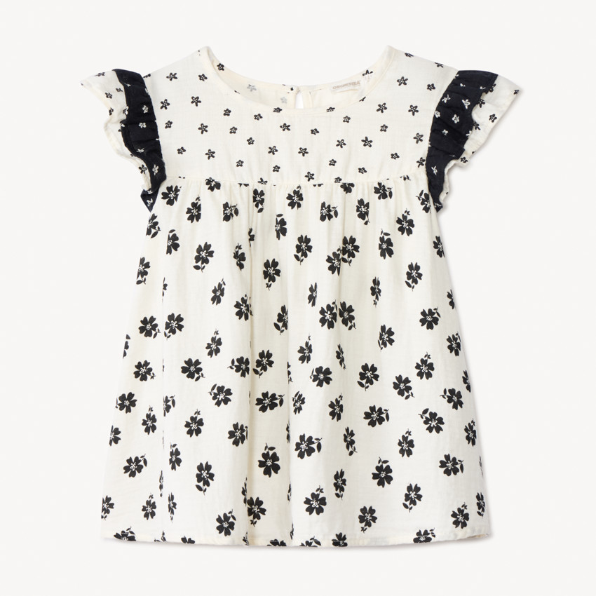 Tunique manches courtes en gaze imprimé fleurs pour fille 
