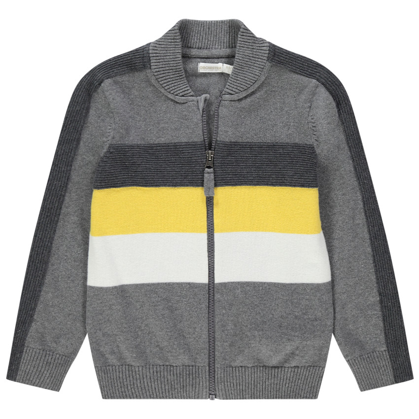 Gilet en tricot zippé à bandes en jacquard pour enfant garçon 