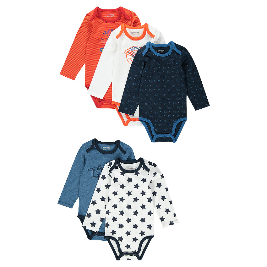 Lot de 5 bodies manches longues assortis imprimés/unis 