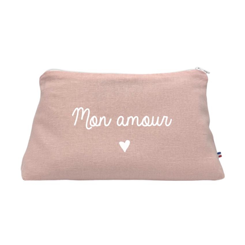 Oh la la Paris - Trousse de toilette en lin &#34;Mon amour&#34; - Rose - Rose