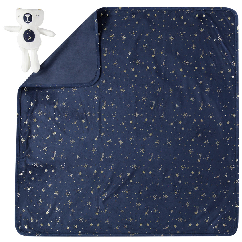 Couverture à imprimés dorés all-over et ours en peluche 