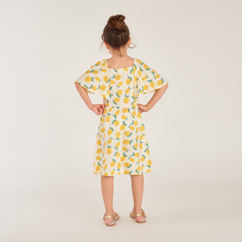 Robe manches courtes en jersey fochette imprimé citron pour fille 