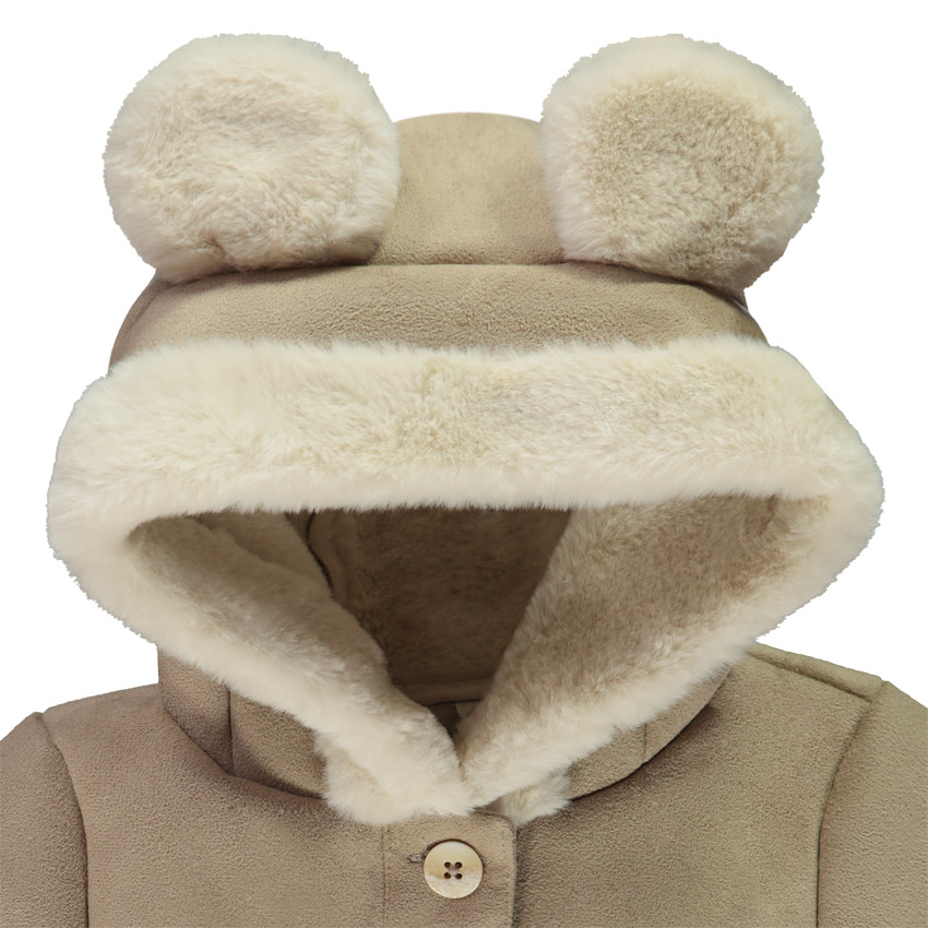 Manteau en suédine à capuche ludique ourson pour bébé fille 