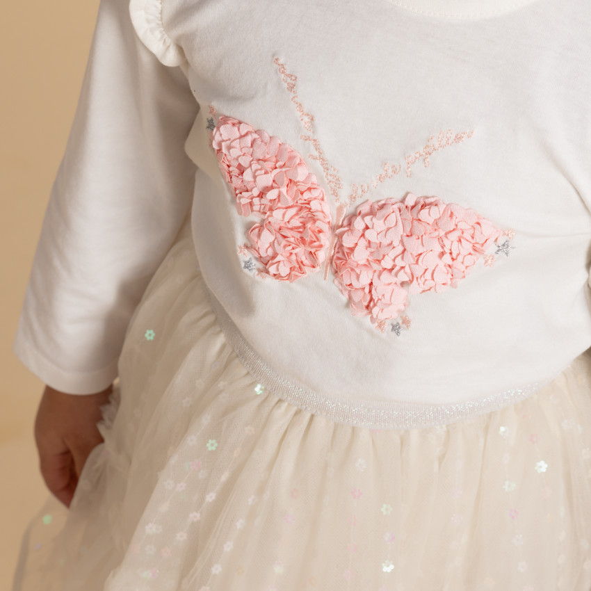 Jupe en tulle volanté avec sequins fleurs irisés pour bébé fille 
