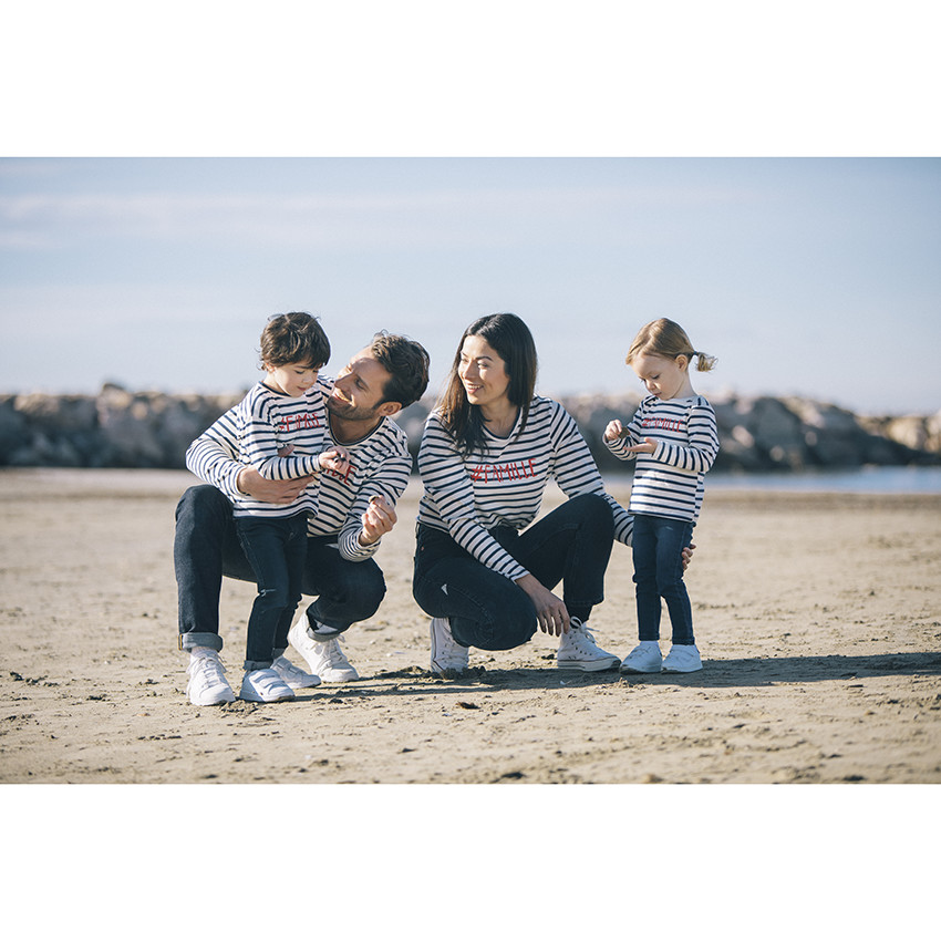 Marinière enfant mixte en coton à inscription "famille" printée 