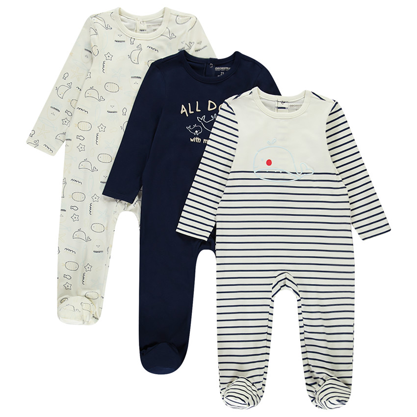 Lot de 3 dors-bien motifs baleines pour bébé garçon avec ouvertures différentes selon l'âge