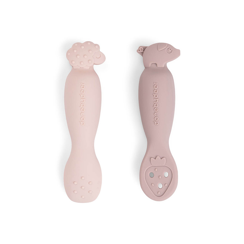 Lot de 2 cuillères 1er âge en silicone Tiny Farm rose 