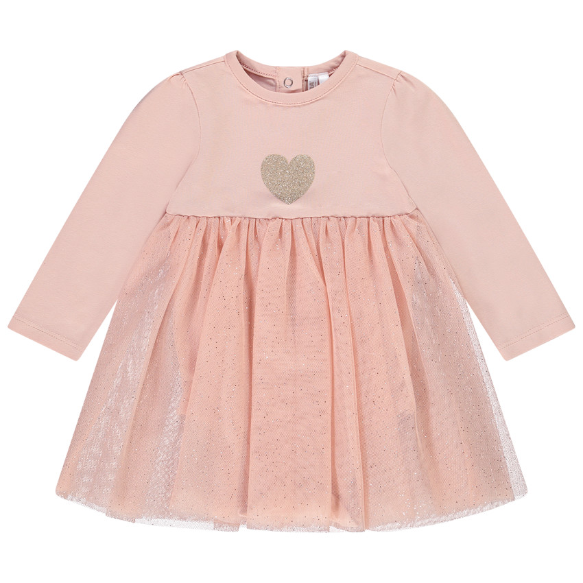 robe de cérémonie effet 2 en 1 en maille et tulle pour bébé fille - rose