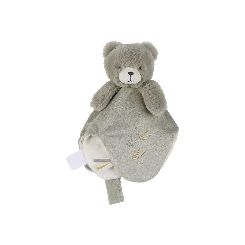 Doudou plat en veloudoux Orso l&#39;ours kaki