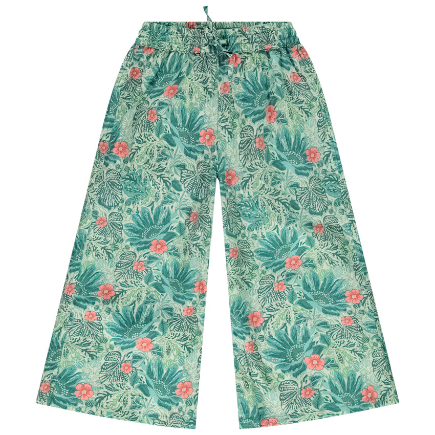pantalon large et fluide imprimé floral pour fille - vert clair