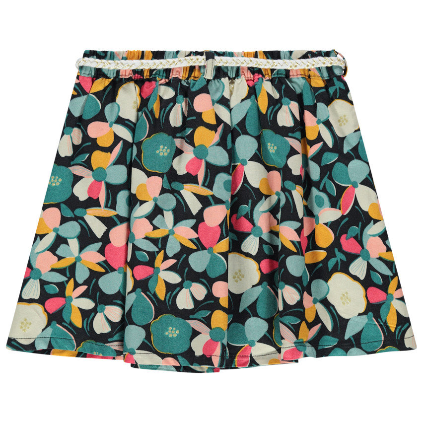 Jupe fluide à motif floral all-over et ceinture tressée 