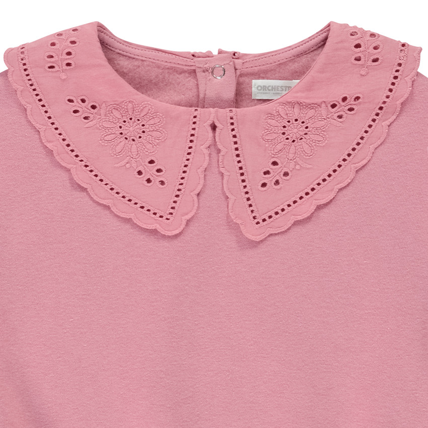 Sweat avec col claudine en broderie anglaise pour fille 