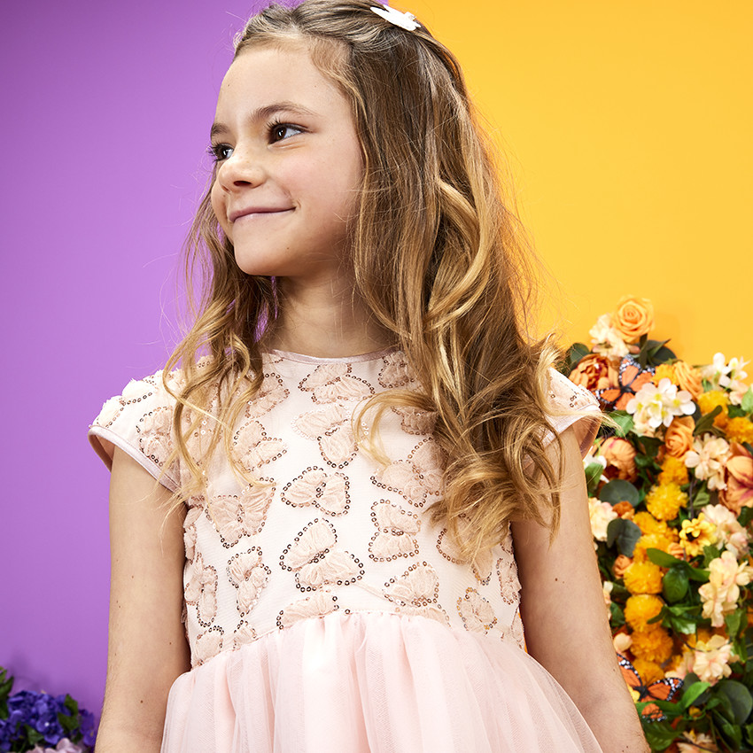 Robe de cérémonie en tulle avec papillons en sequins pour fille 