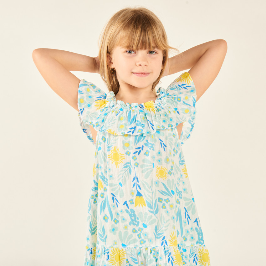 Robe à bretelles imprimée fantaisie printanière pour fille 
