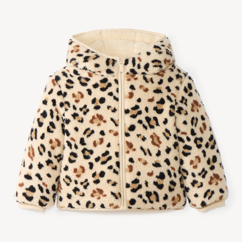 Veste fille en sherpa réversible motif léopard