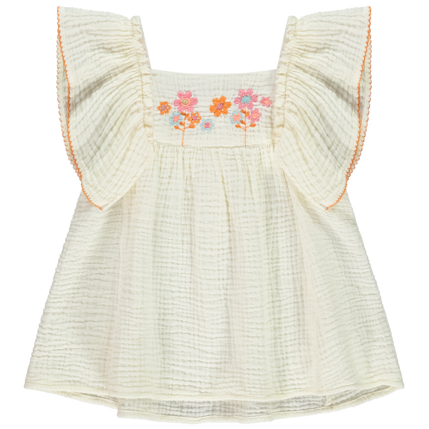 Tunique manches courtes brodée en double gaze pour bébé fille