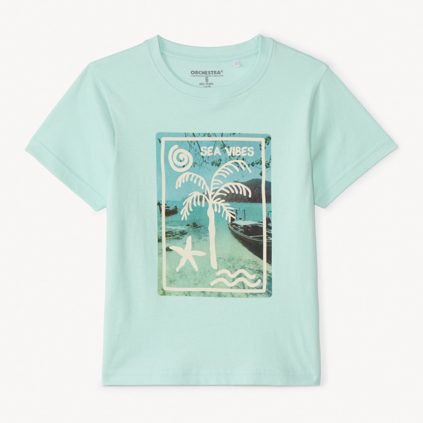 T-shirt manches courtes uni print fantaisie pour garçon 