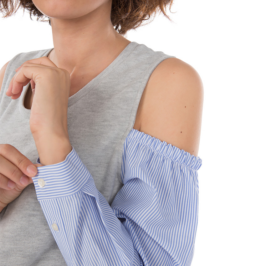 Tee-shirt manches longues effet 2 en 1 à épaules dénudées 