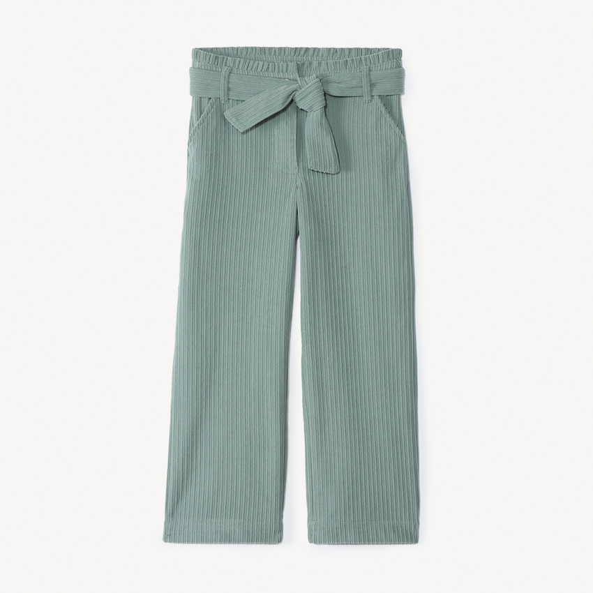 Pantalon palazzo en velours côtelé et ceinturé pour fille