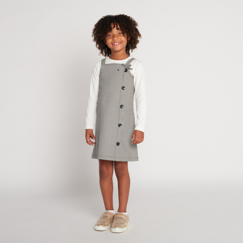 Robe sans manches imprimée pied de poule pour fille 