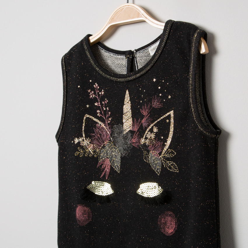 Robe sans manches à licorne brodée et motif jacquard 