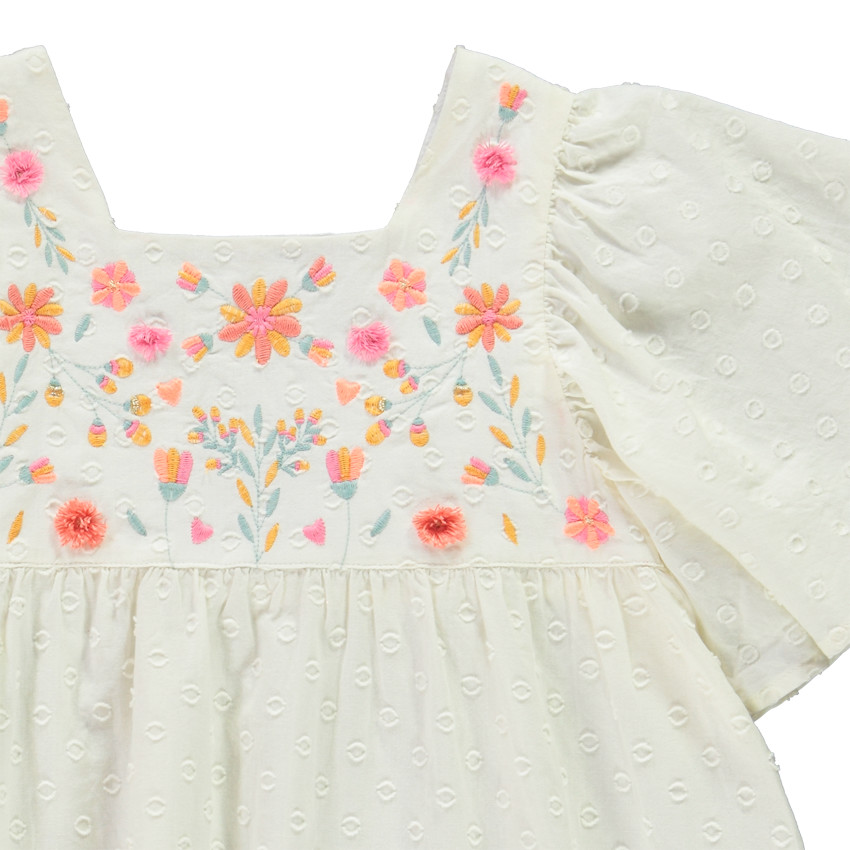 Tunique manches courtes avec plumetis et broderies pour fille 