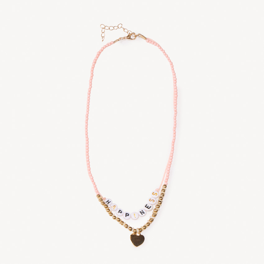 Collier fantaisie effet 2 en 1 avec pendentif cœur et lettres pour fille  