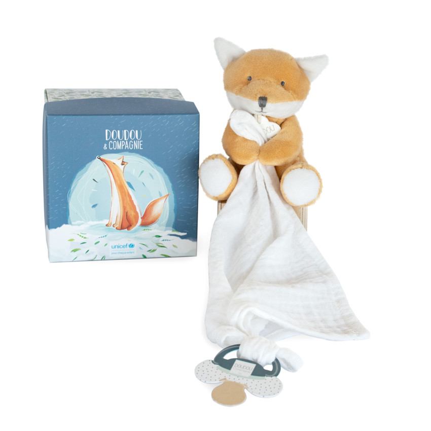 Doudou attache sucette renard 