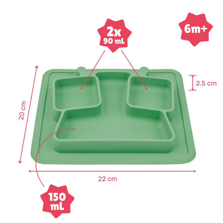 Assiette avec compartiments anti-dérapante - Vert 