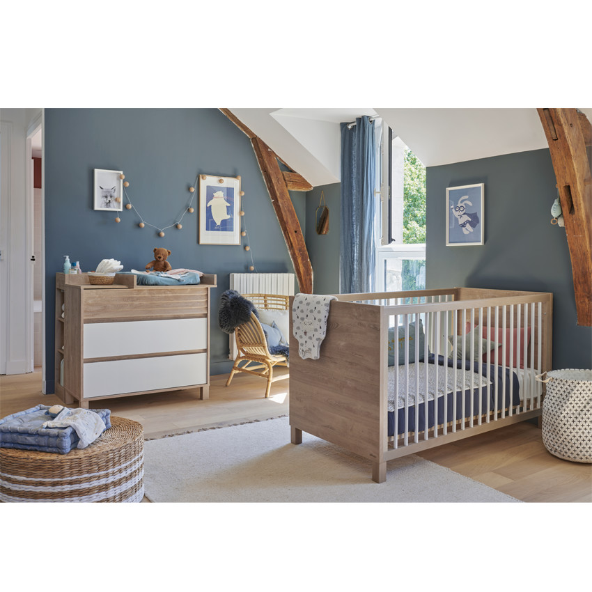 Lit transformable 70 x 140 en chêne blond et uni blanc Achille 