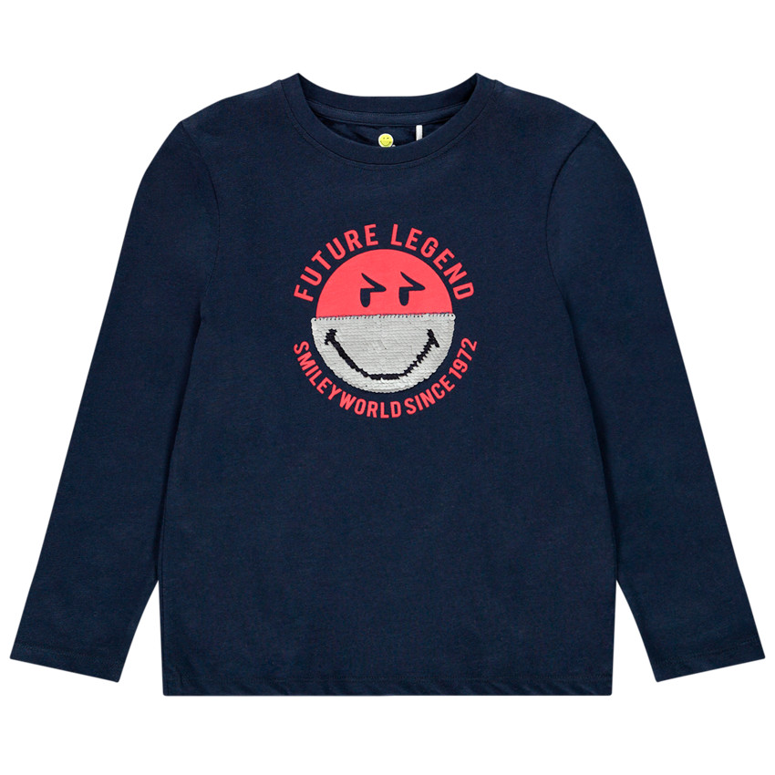 T-shirt manches longues motif SmileyWorld en sequins pour enfant garçon 
