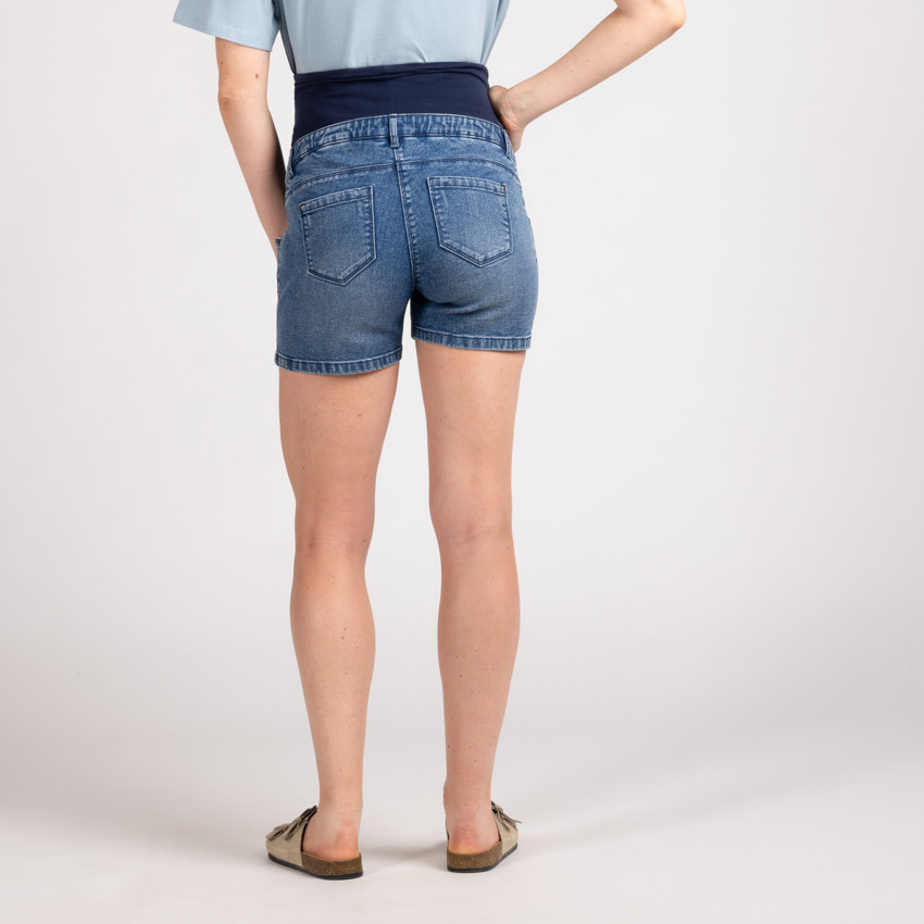 Short de grossesse en jean effet used avec bandeau haut 