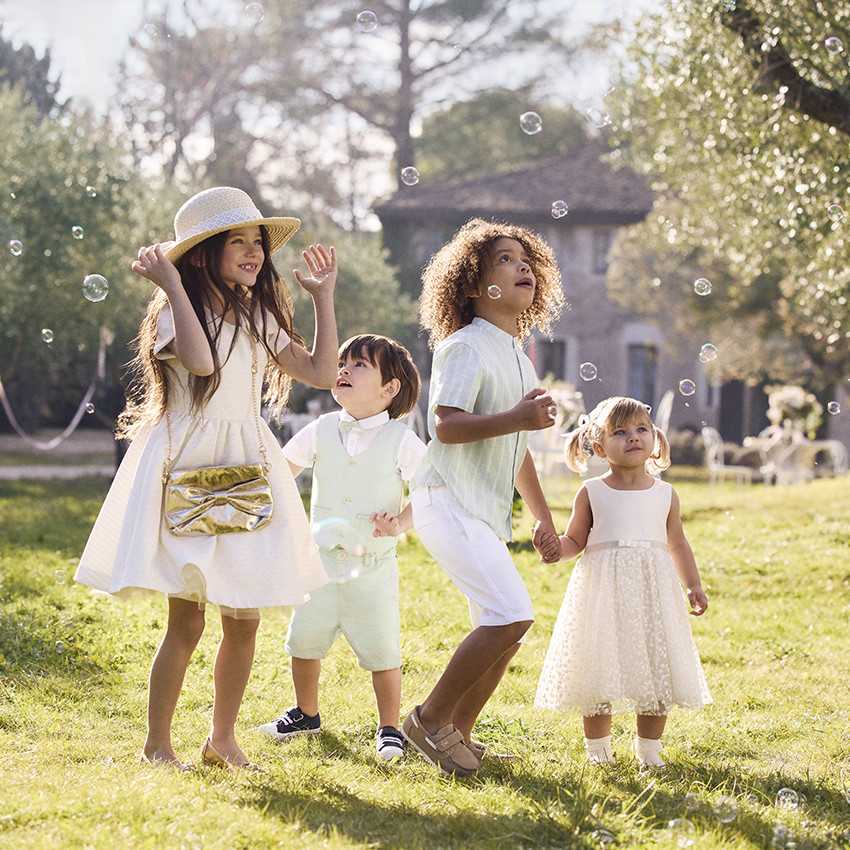 Robe de cérémonie manches courtes en jacquard fleuri fille 