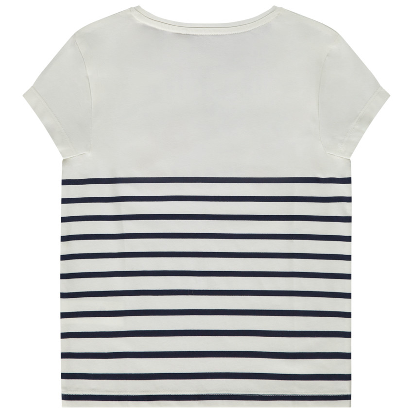 T-shirt manches courtes esprit marinière patchs bouclettes pour fille 