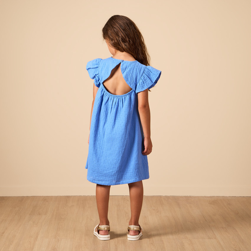 Robe manches courtes volantées en plumetis pour fille 