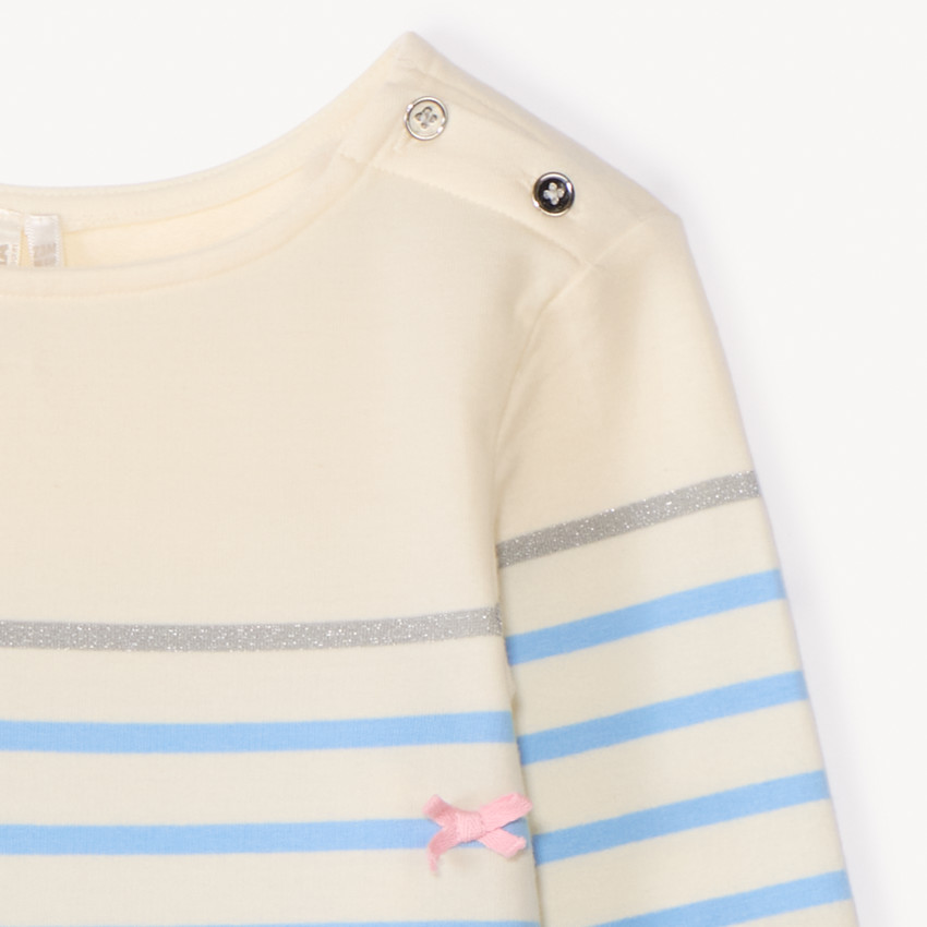 Marinière manches longues en molleton avec nœud en ruban pour bébé fille 