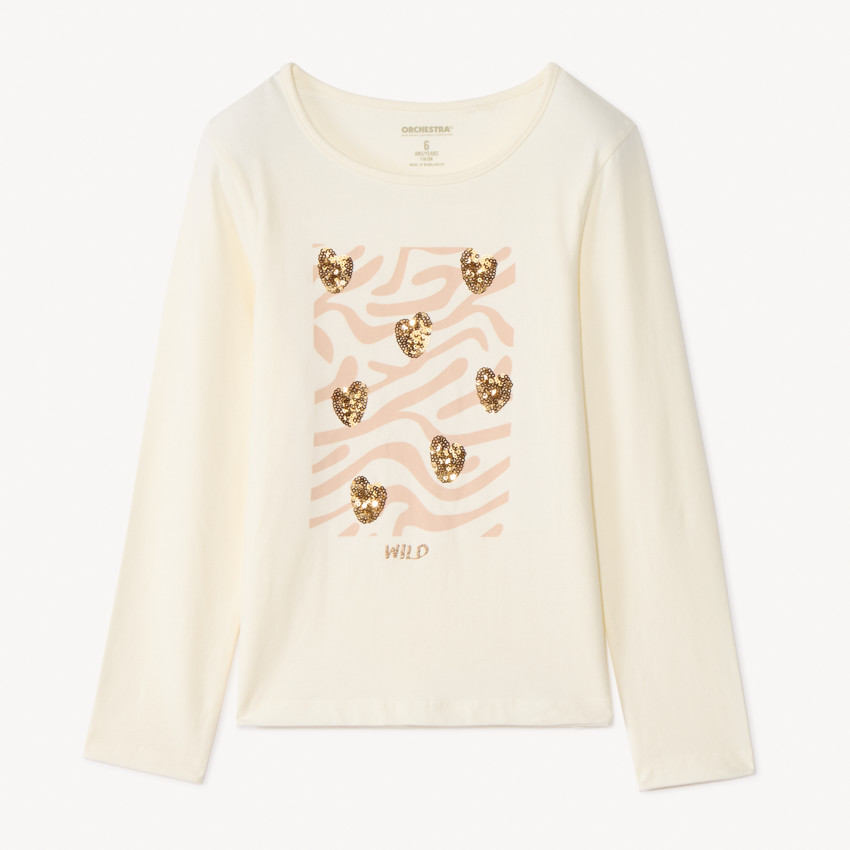 T-shirt manches longues avec sequins fantaisie pour fille