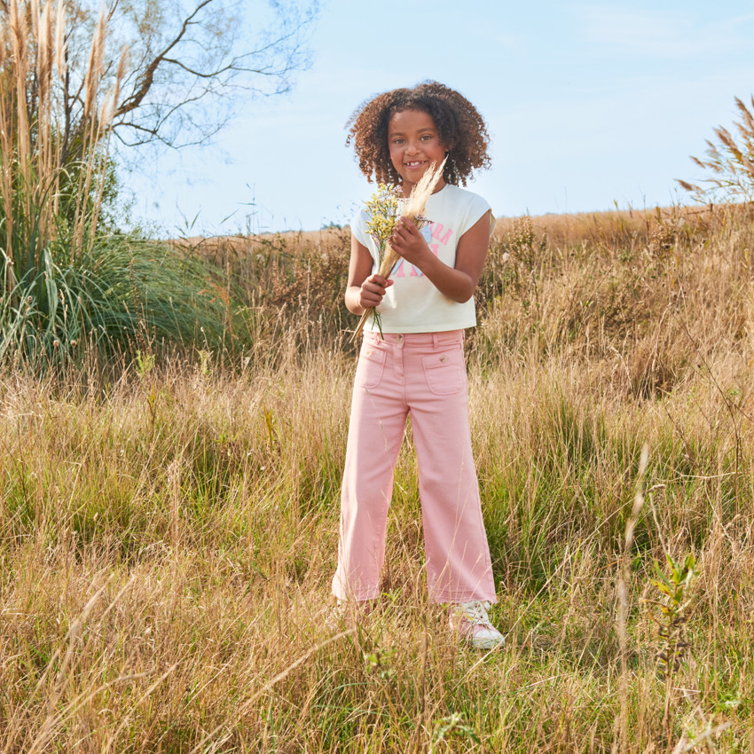 Jean large uni à boutons imitation corne pour fille 