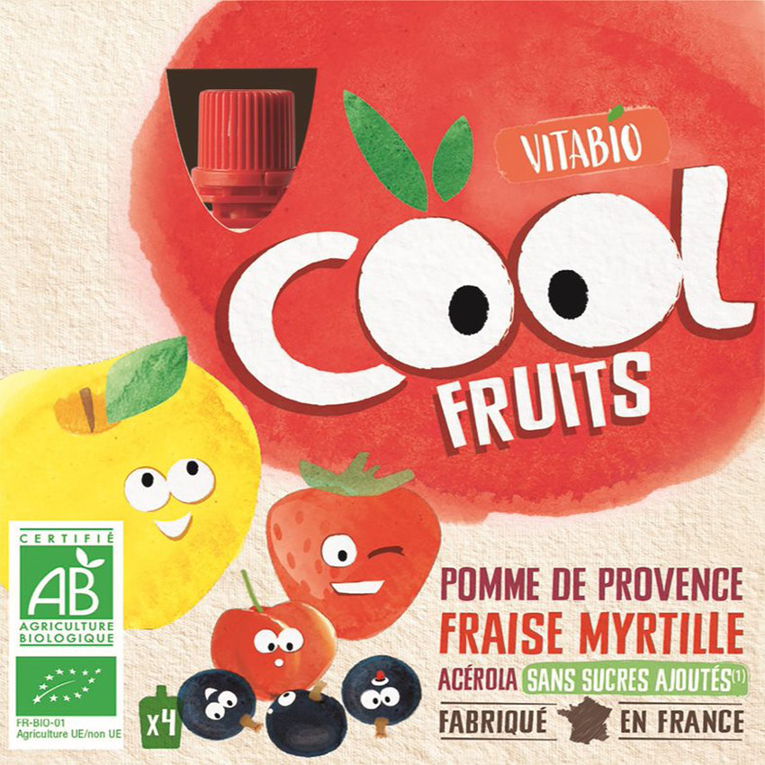 Gourdes sucrées Cool Fruits de Pomme, Fraise et Myrtille 4x90g 