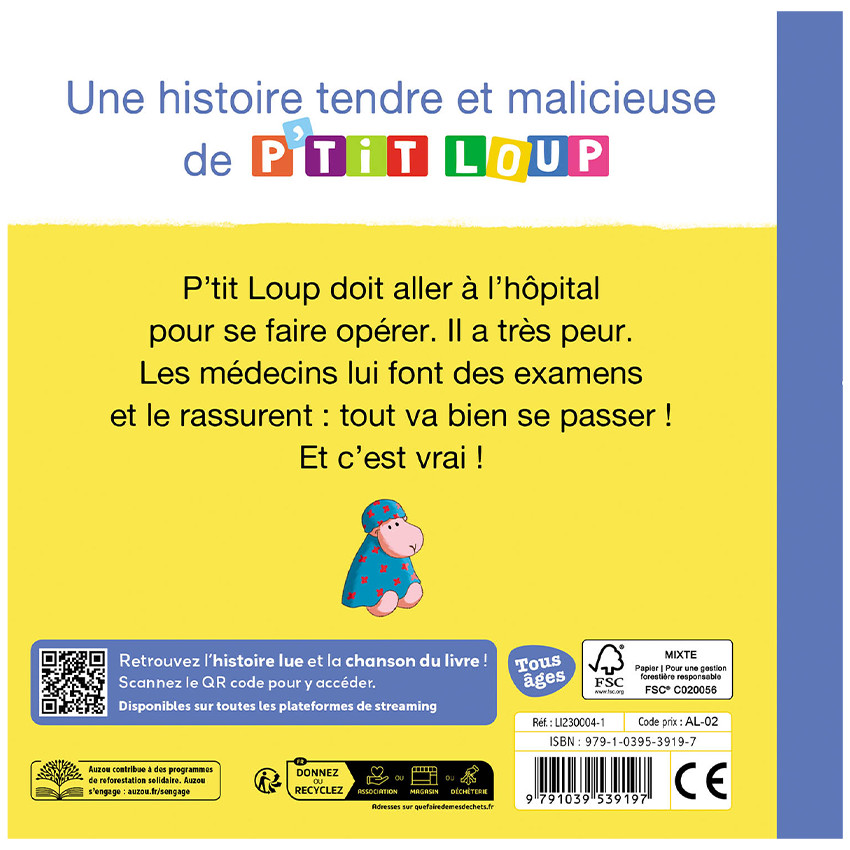Livre "P'tit Loup va à l'hôpital" 2ans+  
