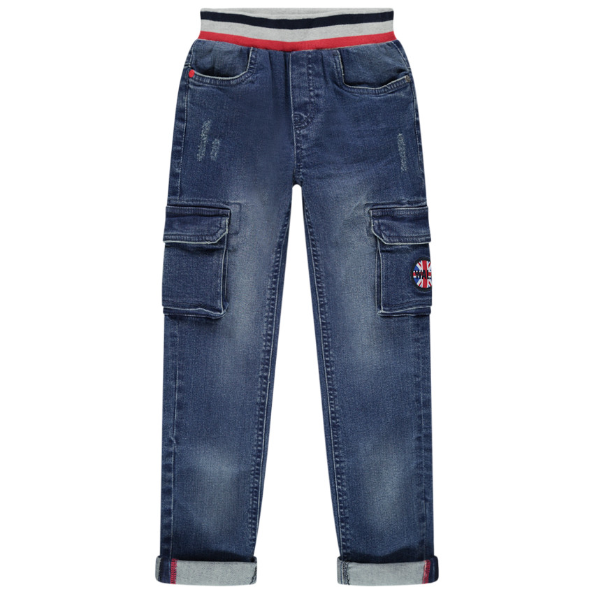 Jean cargo droit effet used à taille élastiquée 