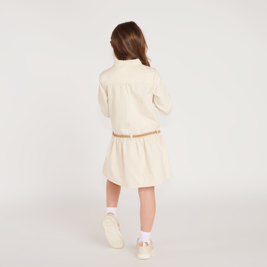 Robe chemise fille manches longues avec ceinture tressée 