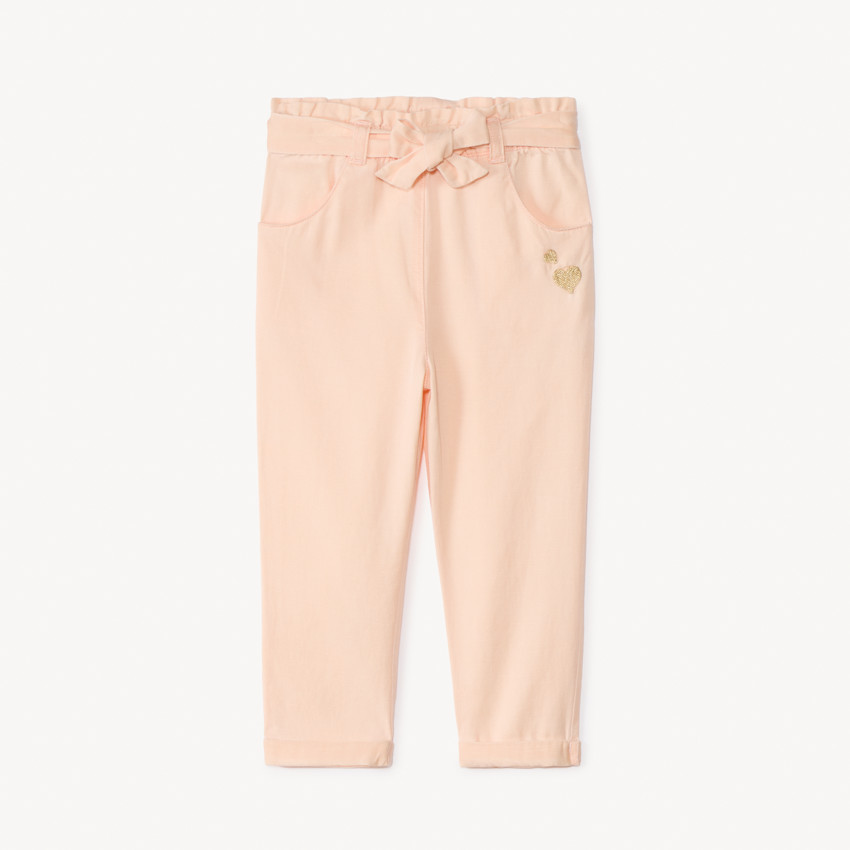 Pantalon brodé cœurs + ceinture à nouer pour bébé fille 