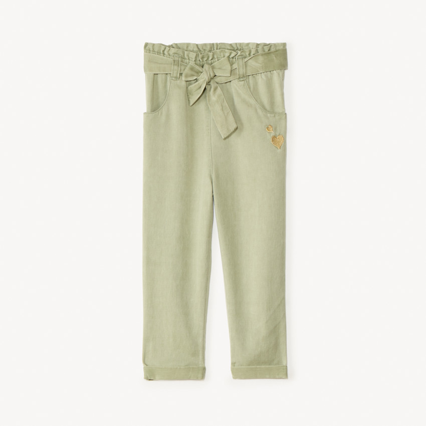 Pantalon en toile avec ceinture à nouer pour bébé fille