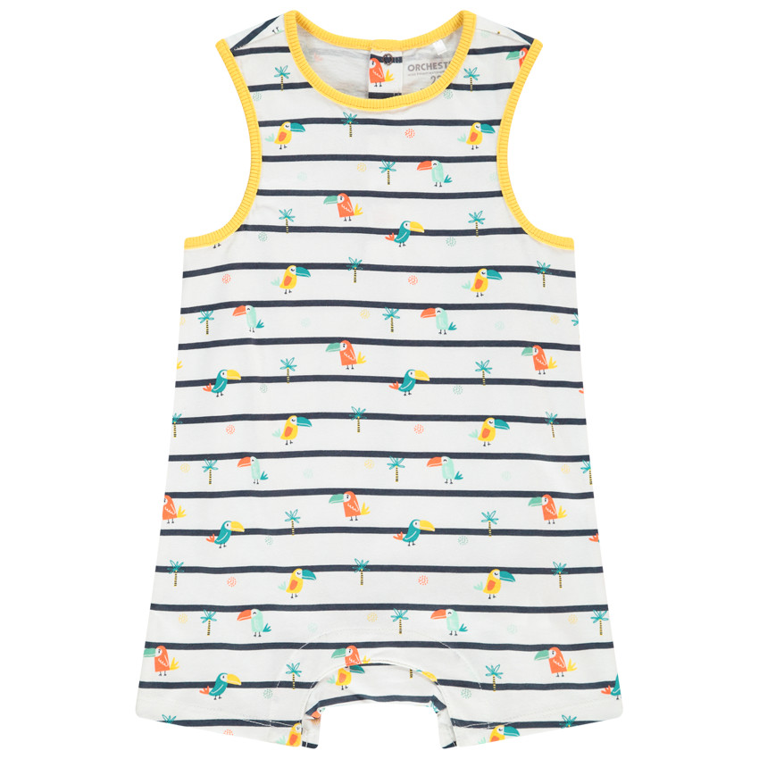 Combinaison courte à rayures imprimé Toucans et Palmiers pour bébé garçon 