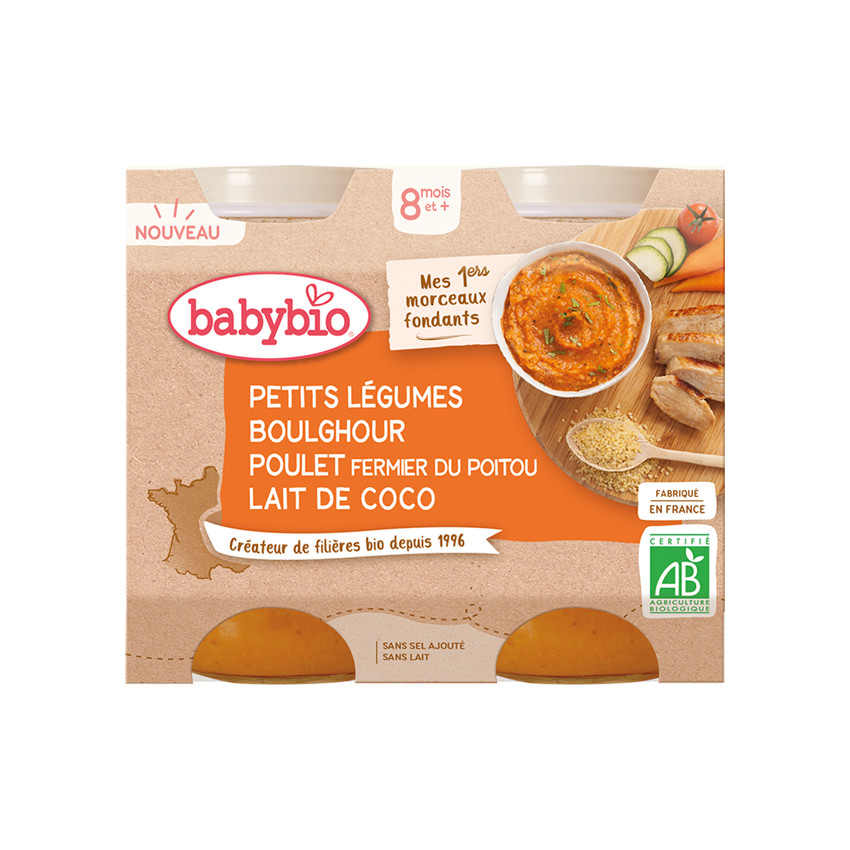 Lot de 2 pots boulghour poulet et lait de coco  