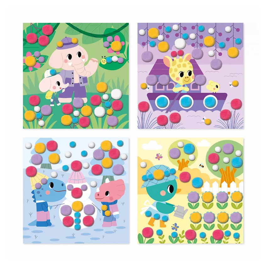 Coffret créatif pompons colorés à coller 