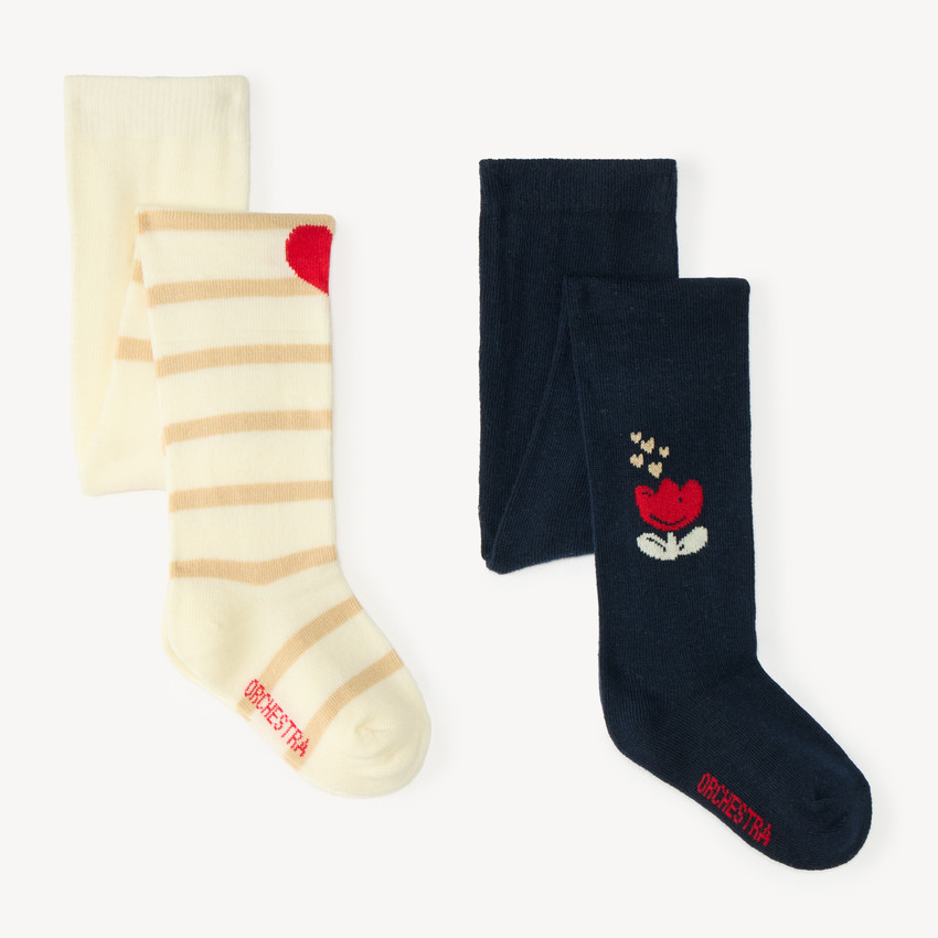 Lot de 2 collants épais bébé fille motifs tulipes