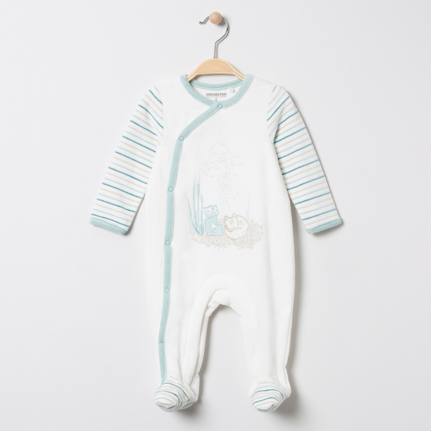 Dors-bien en velours à manches rayées print chat 